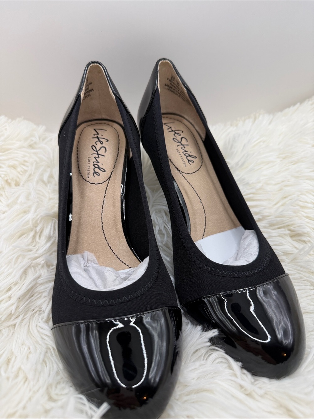 Life Stride Black Patent Toe Slip-On Women's heels